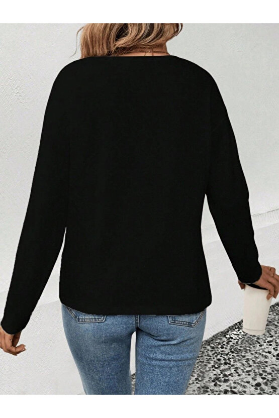 Kadın Uzun Kollu V Yakalı Leopar Detaylı Viskon Iki Iplik Bluz