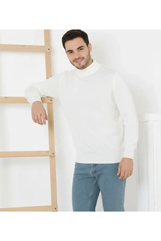 Erkek Yarım Boğaz Triko Kazak Yumuşak Dokulu Pamuklu Ince Dokuma, Uzun Kollu Rahat Regular Kalıp - B