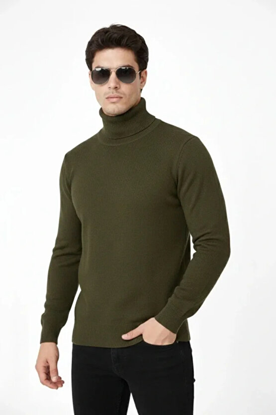 Tam Boğazlı Balıkcı Yaka Triko Kazak Yumuşak Dokulu Pamuklu Ince Dokuma, Uzun Kollu Rahat Regular Ka