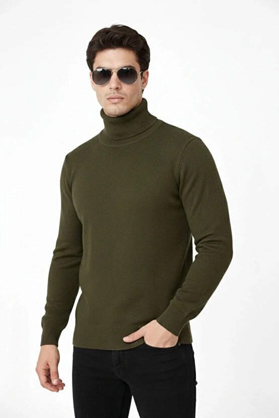 Tam Boğazlı Balıkcı Yaka Triko Kazak yumuşak dokulu Pamuklu ince Dokuma, uzun kollu Rahat Regular ka