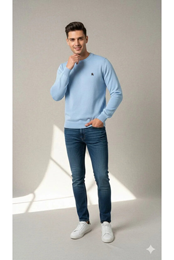 Erkek Bisiklet Yaka Nakış işlemeli Triko Kazak yumuşak dokulu Pamuklu ince Dokuma, uzun kollu Rahat