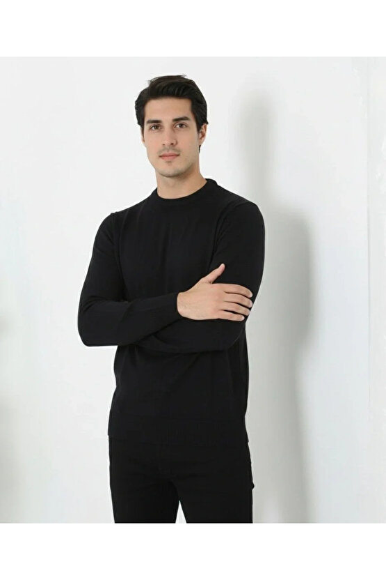 Erkek Bisiklet Yaka Triko Kazak yumuşak dokulu Pamuklu ince Dokuma, uzun kollu Rahat Regular kalıp -