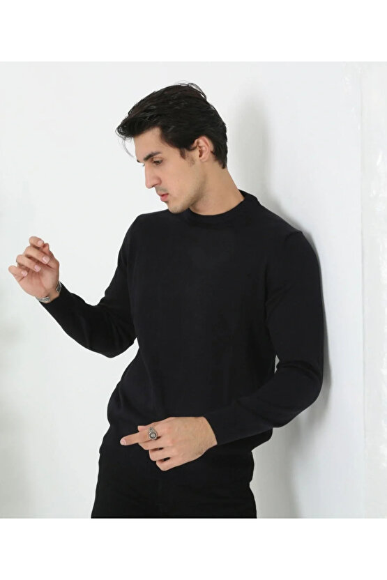 Erkek Bisiklet Yaka Triko Kazak yumuşak dokulu Pamuklu ince Dokuma, uzun kollu Rahat Regular kalıp -