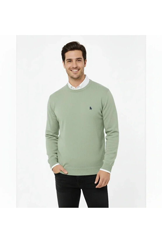 Erkek Bisiklet Yaka Nakış Işlemeli Triko Kazak Yumuşak Dokulu Pamuklu Ince Dokuma, Uzun Kollu Rahat