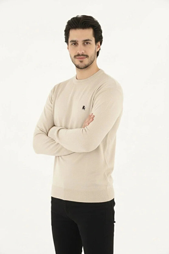 Erkek Bisiklet Yaka Nakış işlemeli Triko Kazak yumuşak dokulu Pamuklu ince Dokuma, uzun kollu Rahat