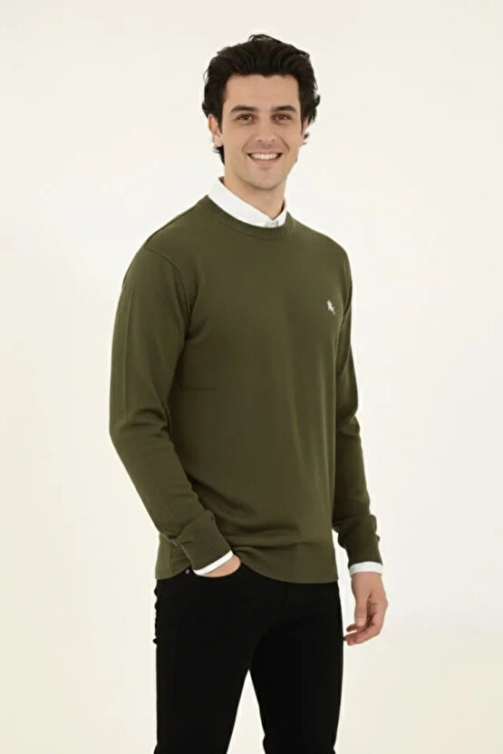 Erkek Bisiklet Yaka Nakış Işlemeli Triko Kazak Yumuşak Dokulu Pamuklu Ince Dokuma, Uzun Kollu Rahat