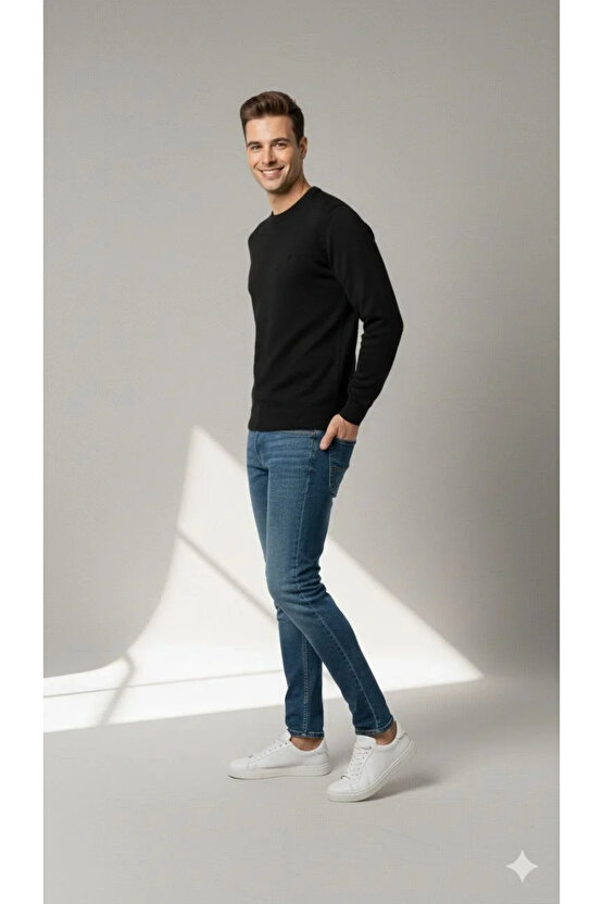 Erkek Bisiklet Yaka Nakış işlemeli Triko Kazak yumuşak dokulu Pamuklu ince Dokuma, uzun kollu Rahat