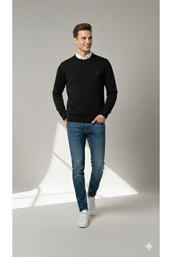 Erkek Bisiklet Yaka Nakış işlemeli Triko Kazak yumuşak dokulu Pamuklu ince Dokuma, uzun kollu Rahat