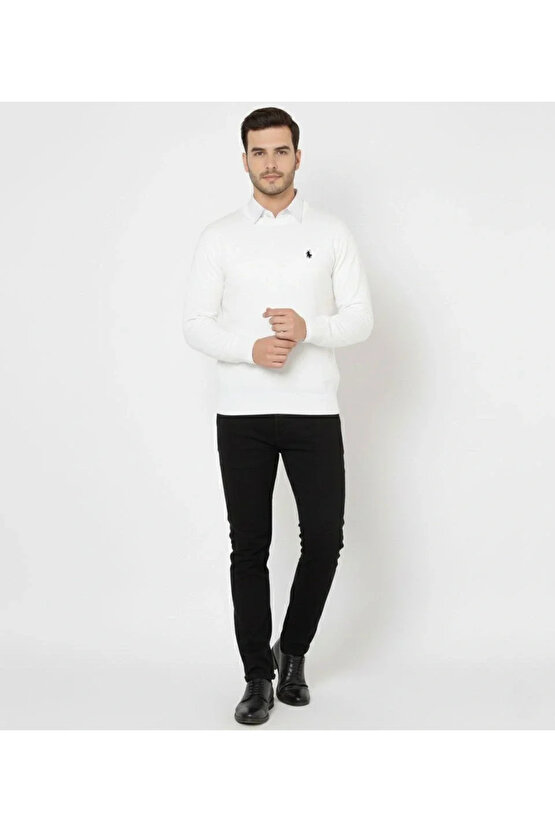 Erkek Bisiklet Yaka Nakış işlemeli Triko Kazak yumuşak dokulu Pamuklu ince Dokuma, uzun kollu Rahat