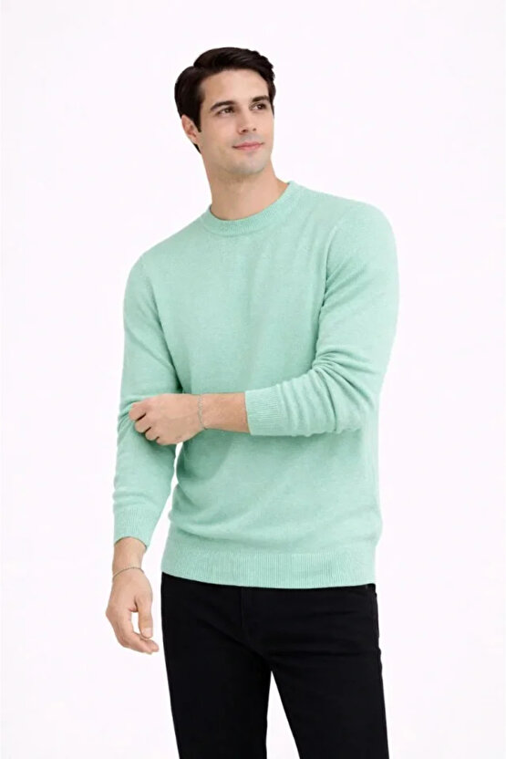 Erkek Bisiklet Yaka Triko Kazak Yumuşak Dokulu Pamuklu Ince Dokuma, Uzun Kollu Rahat Regular Kalıp -