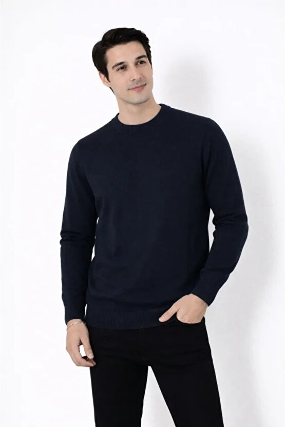 Erkek Bisiklet Yaka Triko Kazak Yumuşak Dokulu Pamuklu Ince Dokuma, Uzun Kollu Rahat Regular Kalıp -