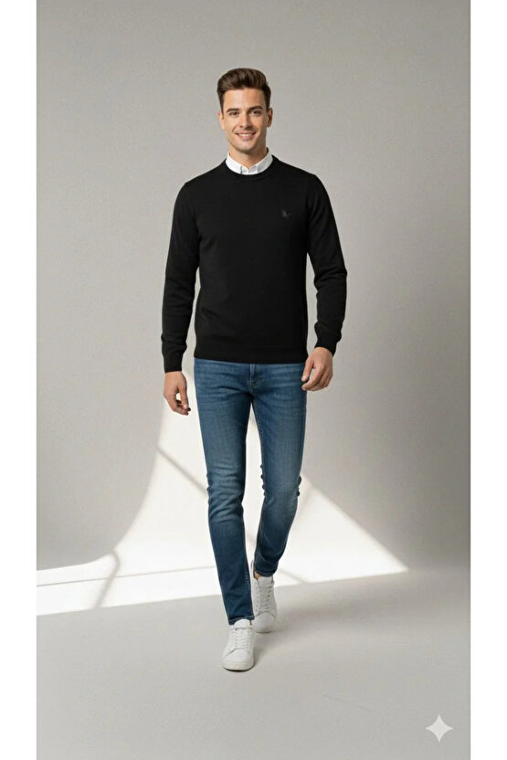 Erkek Bisiklet Yaka Nakış işlemeli Triko Kazak yumuşak dokulu Pamuklu ince Dokuma, uzun kollu Rahat