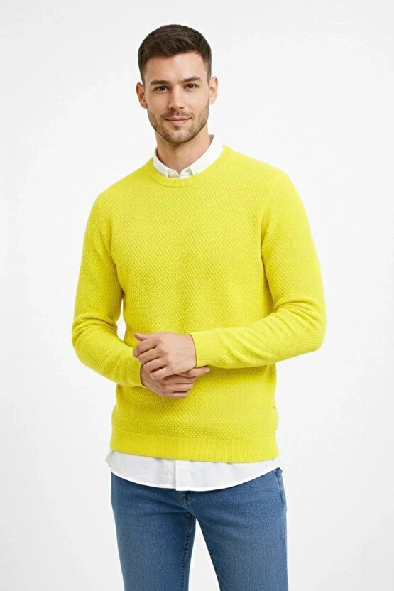 Erkek Bisiklet Yaka Petekli dokulu Triko Kazak Pamuklu ince Dokuma, uzun kollu Rahat Regular kalıp -