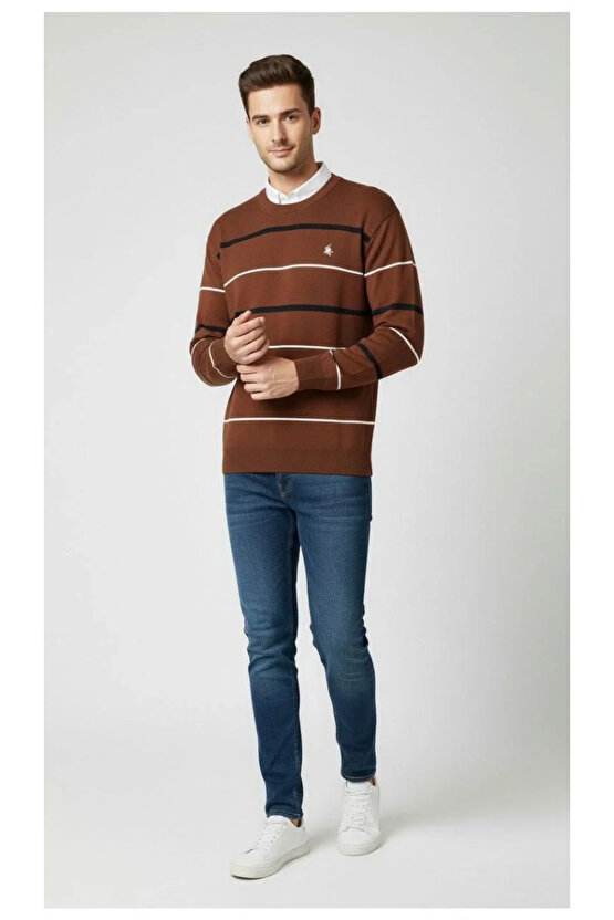 Erkek Bisiklet Yaka Cizgili Triko Kazak yumuşak dokulu Pamuklu ince Dokuma, uzun kollu Rahat Regular