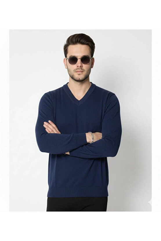 Erkek V Yaka Triko Kazak yumuşak dokulu Pamuklu ince Dokuma, uzun kollu Rahat Regular kalıp - Lacive