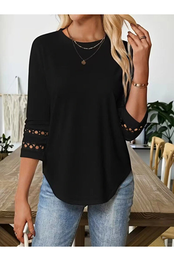 Kadın Uzun Kollu Bisiklet Yaka Truvakar Kollu Viskon Bluz