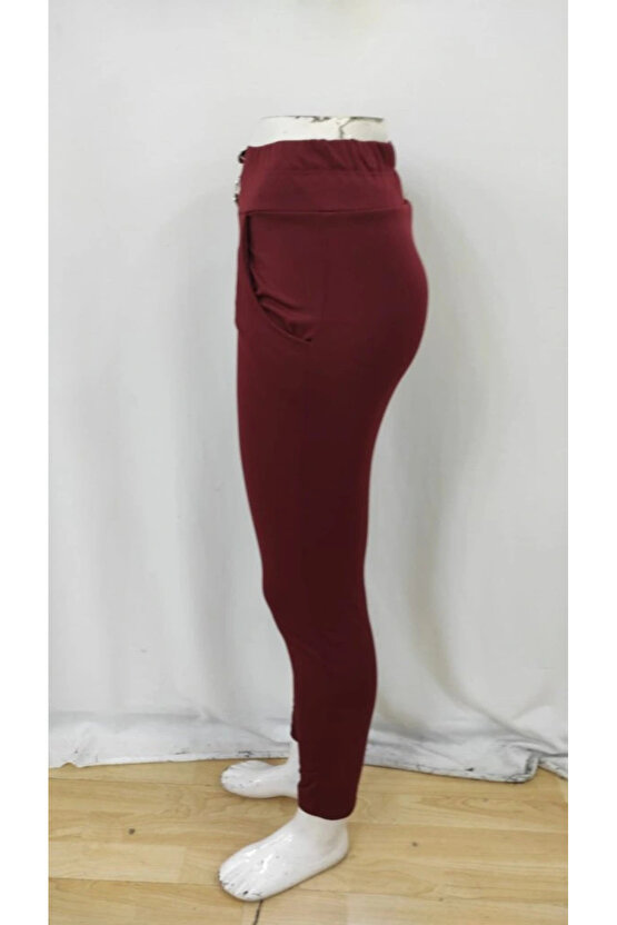 Kadın Yüksek Bel Cepli Düğmeli şardonlu Dalgıç Tayt Pantolon