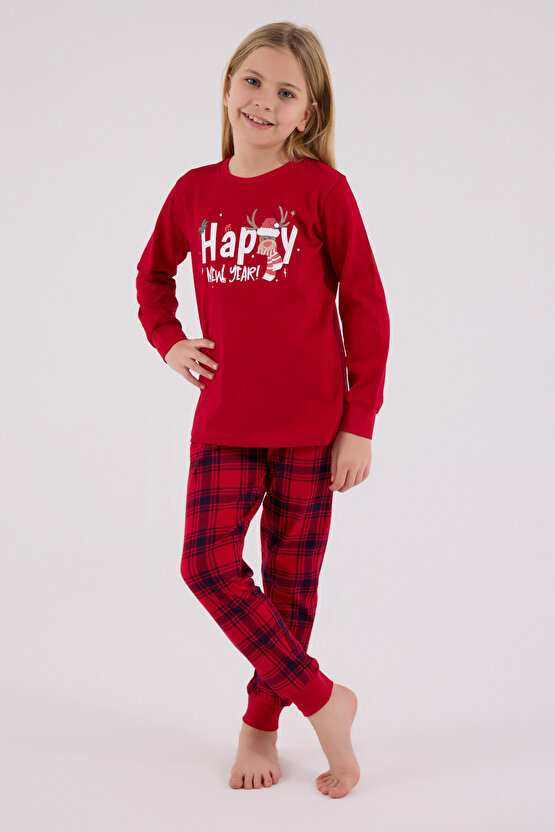 Kız Çocuk Kırmızı Uzun Kol Pijama Takımı