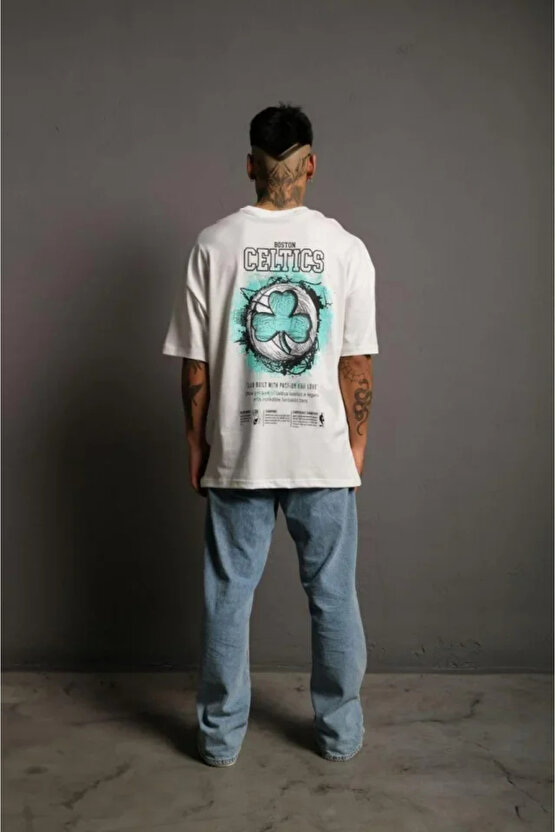 Erkek Sırt Baskılı T-shirt - Beyaz