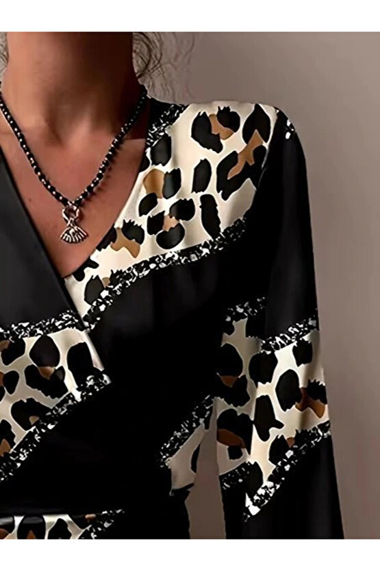 Kadın Uzun Kollu Kruvaze Yakalı Asimetrik Detaylı Mini Modal Elbise