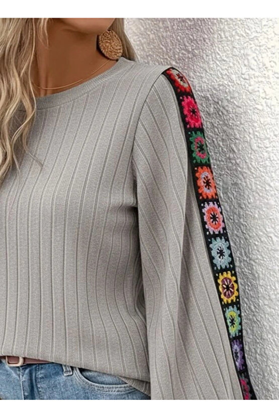 Kadın Uzun Kollu Kayık Yaka şardonlu Kaşkorse Bluz