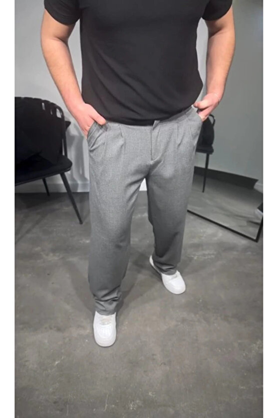 Erkek Pileli Kumaş Baggy Pantolon