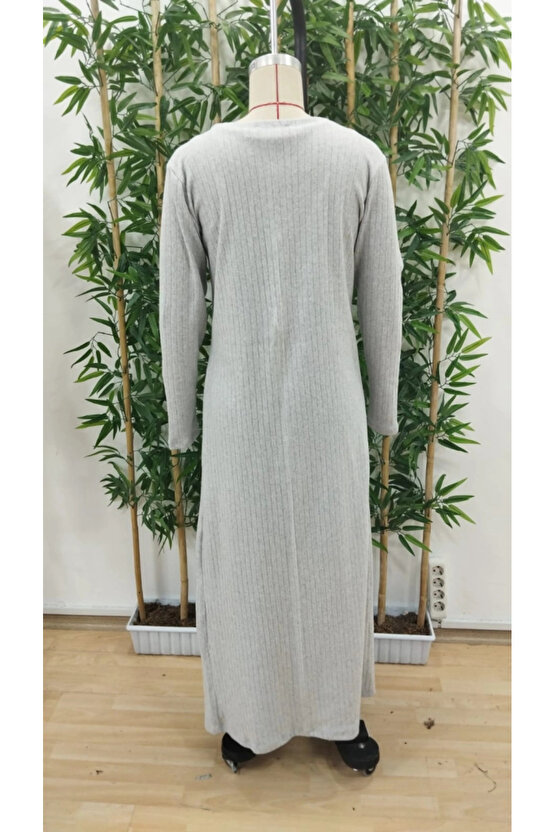 Kadın Yuvarlak Yaka Askılı Krop Bluz Yüksek Bel Tayt Ve Uzun Hırka şardonlu Kaşkorse üçlü Takım