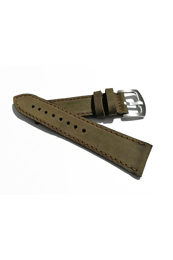 & Fosil Uyumlu Greyzı Deri Saat Kordonu 24 mm (277)