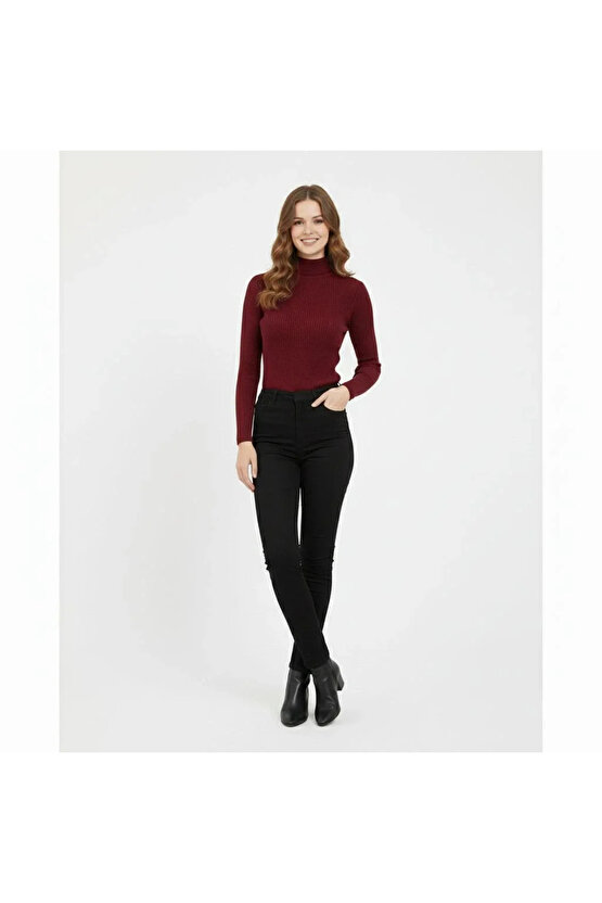 Kadın Tam Boğazlı Fitilli Likrali Koşkorse Badi - Bordo