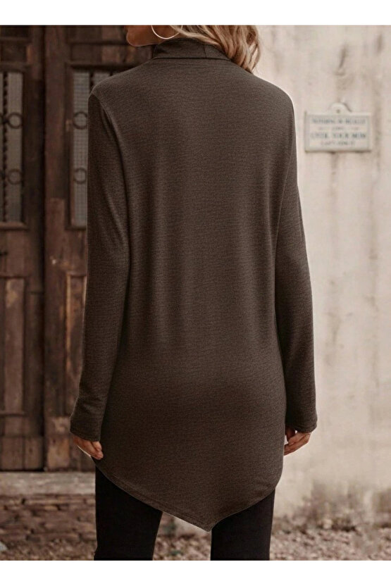 Kadın Uzun Kollu Balıkçı Yaka Asimetrik Kesim Detaylı Yün Viskon Bluz