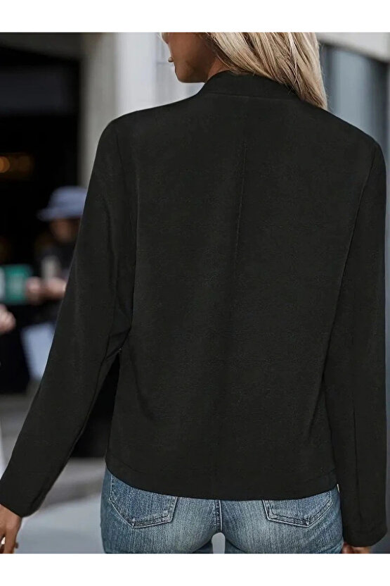 Kadın Uzun Kollu önü Açık Düğmeli Scuba Dalgıç Ceket