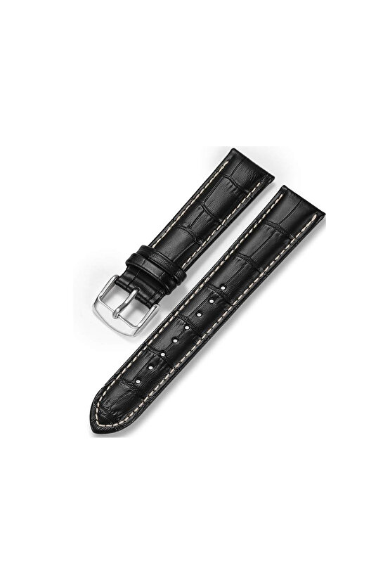 &Her Saate Uyumlu Hakiki  Dana  Derisi  Saat Kordonu 20   mm (  120 )  siyah beyaz dikişli