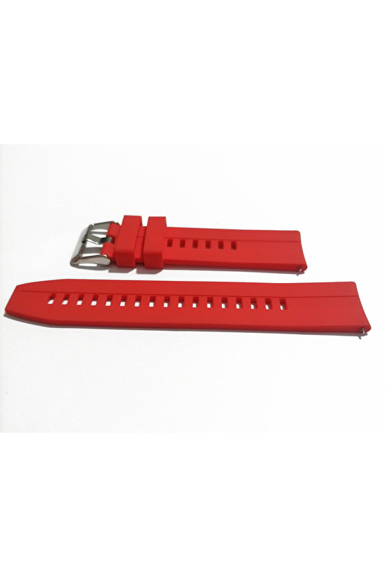 20  mm Akıllı Pimli Oluklu Kırmızı  silikon Saat Kordonu Kayışı(79)