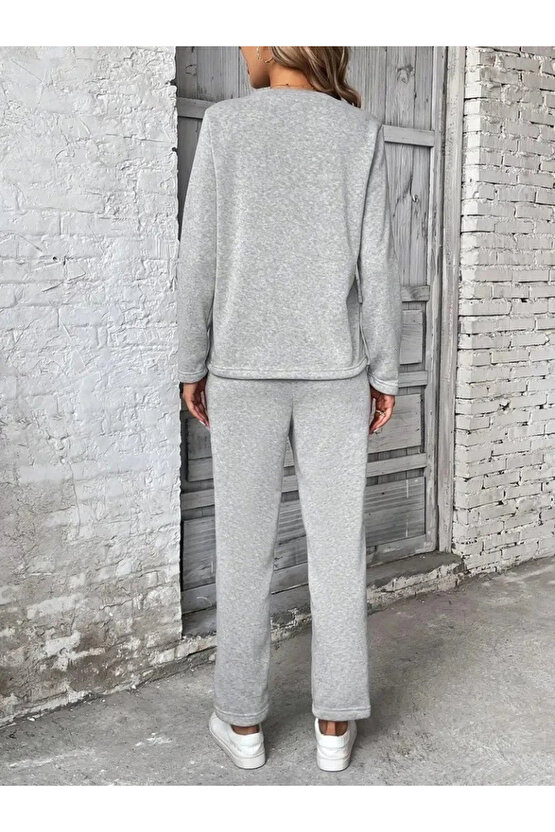 Kadın Uzun Kollu Yanları Nervurlu Viskon Iki Iplik Ve Pantolon Ikili Takım