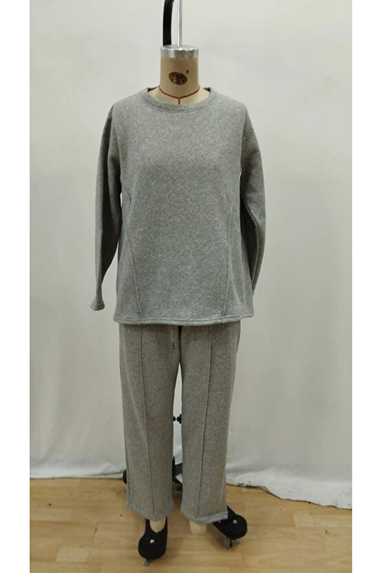 Kadın Uzun Kollu Yanları Nervurlu Viskon Iki Iplik Ve Pantolon Ikili Takım