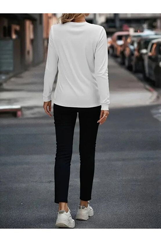 Kadın Uzun Kollu Bisiklet Yaka Cepli Viskon Iki Iplik Bluz Ve Pantolon Ikili Takım