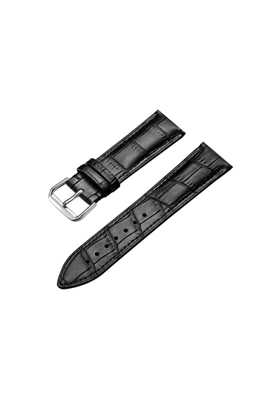 Siyah Yarım  Kroko Saat Kordonu  20  mm Kayış