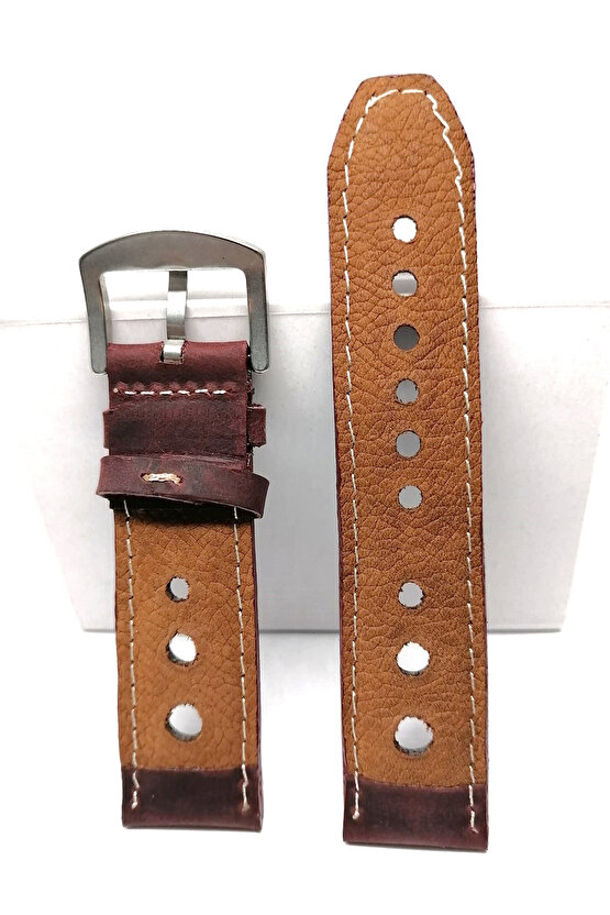 Tissot & Fossil & Panaray  Uyumlu Crayz Hakiki  Deri  24 mm  bordo