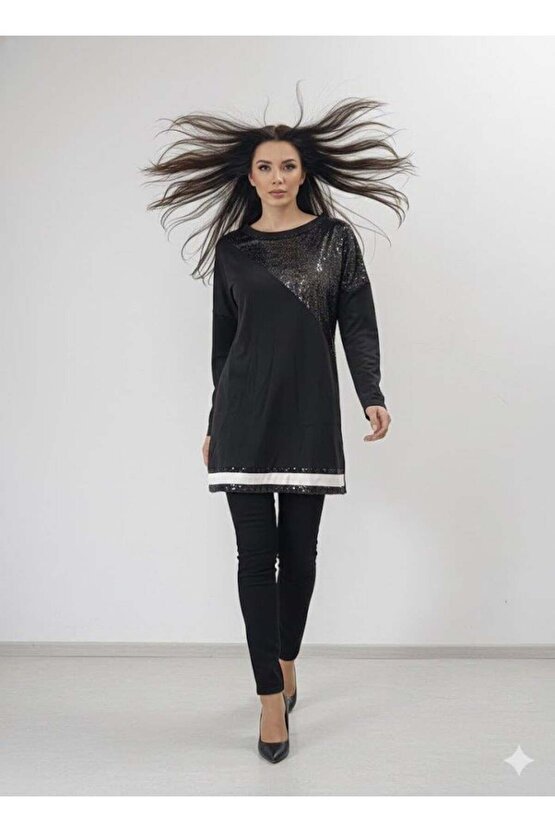 Kadın Uzun Kollu Pulpayet Detay Bluz