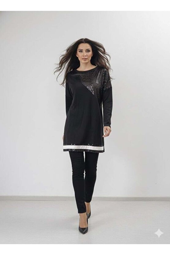 Kadın Uzun Kollu Pulpayet Detay Bluz