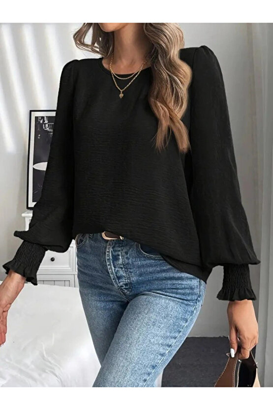 Kadın Uzun Kollu Yuvarlak Yaka Aerobin Bluz