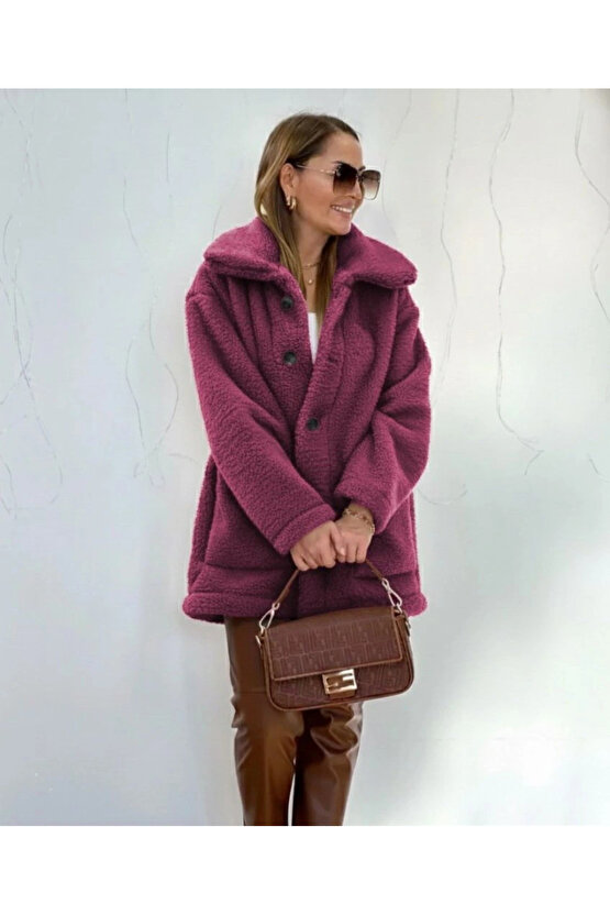 Kadın Uzun Kollu Yakalı önden Düğmeli Welsoft Kaban