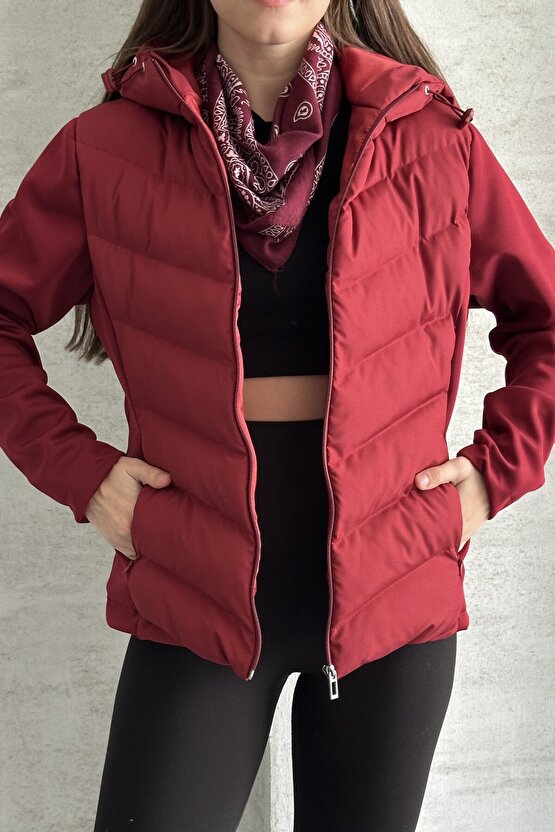 Kadın Kapüşonlu Spor Şişme Mont - Su Geçirmez Termal Günlük Şık Mont