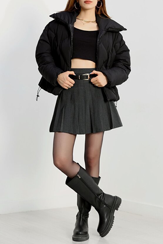 Kadın Oversize Siyah Şişme Mont | Dolgulu Su Geçirmez Puffer Ceket Kışlık