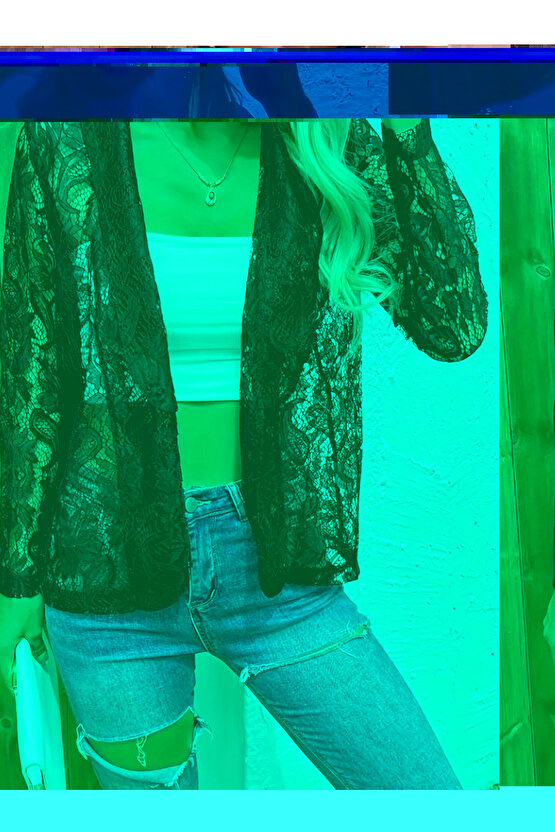 Kadın Uzun Kollu Yakalı önü Açık Dantelli Ceket