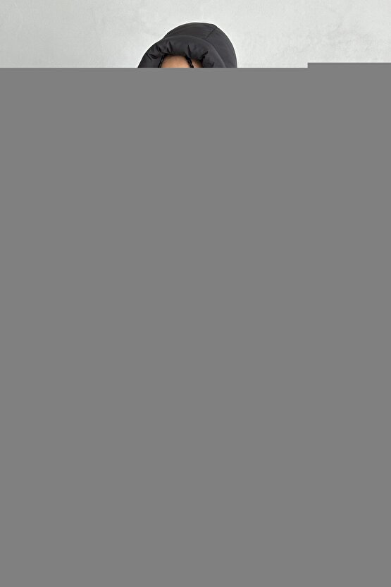 Şişme Kapüşonlu Fermuarlı Mont Su Itici Kapitone Astarlı Kumaş Cepli Kışlık Rahat Kalıp - Saks Mavi