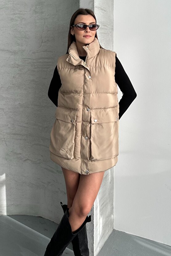 Kadın Şişme Yelek - Cepli Fermuarlı Günlük Şişme Yelek