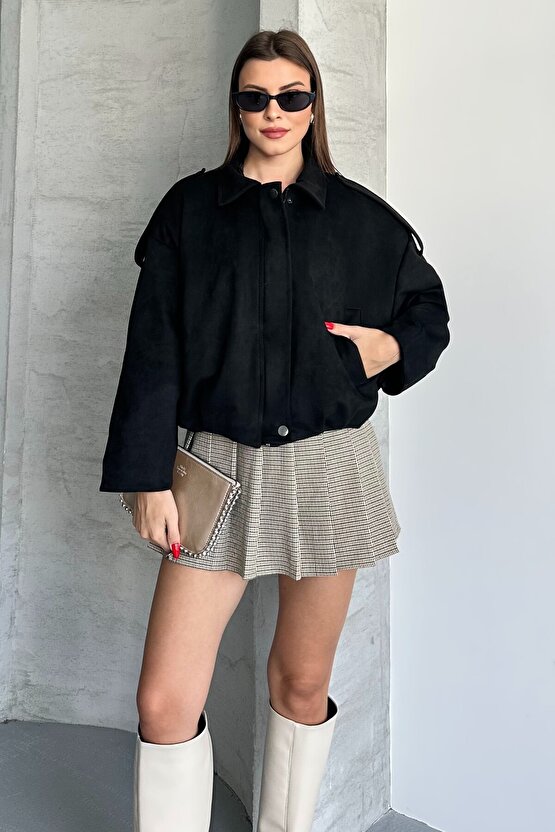 Kadın Oversize Süet Bomber Ceket - Yeni Sezon Deri Trend Ceket