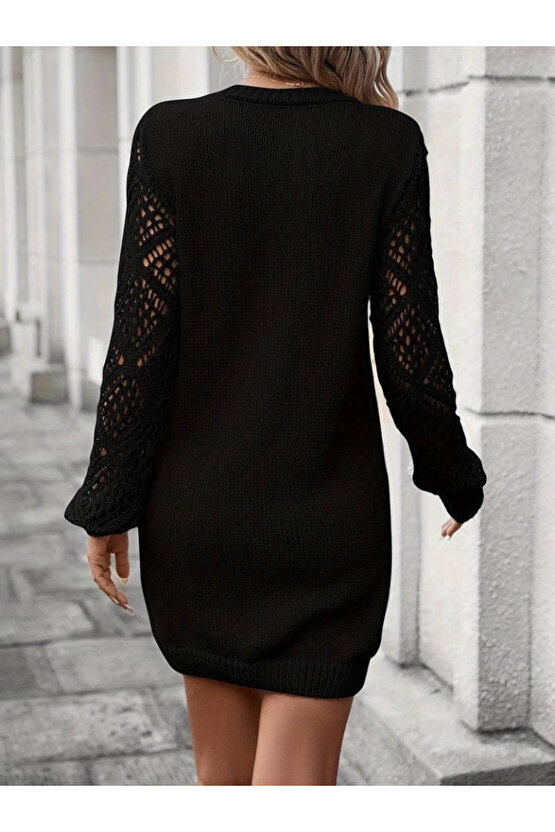 MDB Kadın Uzun Kollu V Yakalı Mini Triko Elbise