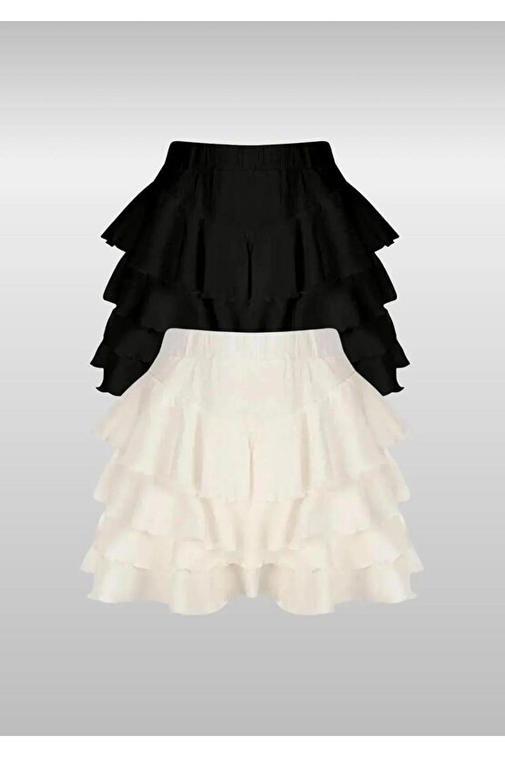 1 Siyah 1 Beyaz Mykonos Mini Etek